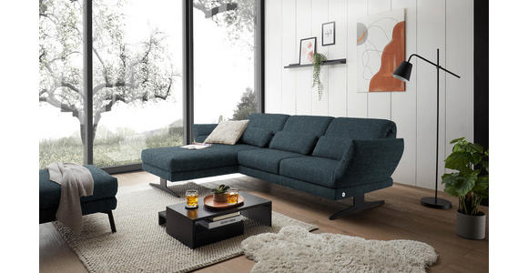 ECKSOFA Petrol Flachgewebe  - Petrol/Schwarz, Design, Textil/Metall (176-217/279-327cm) - Dieter Knoll