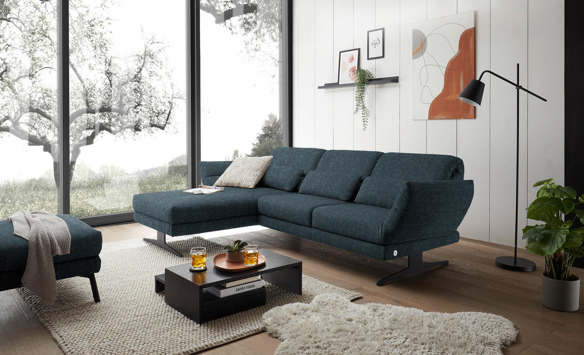 ECKSOFA in Flachgewebe Petrol  - Petrol/Schwarz, Design, Textil/Metall (176-217/279-327cm) - Dieter Knoll