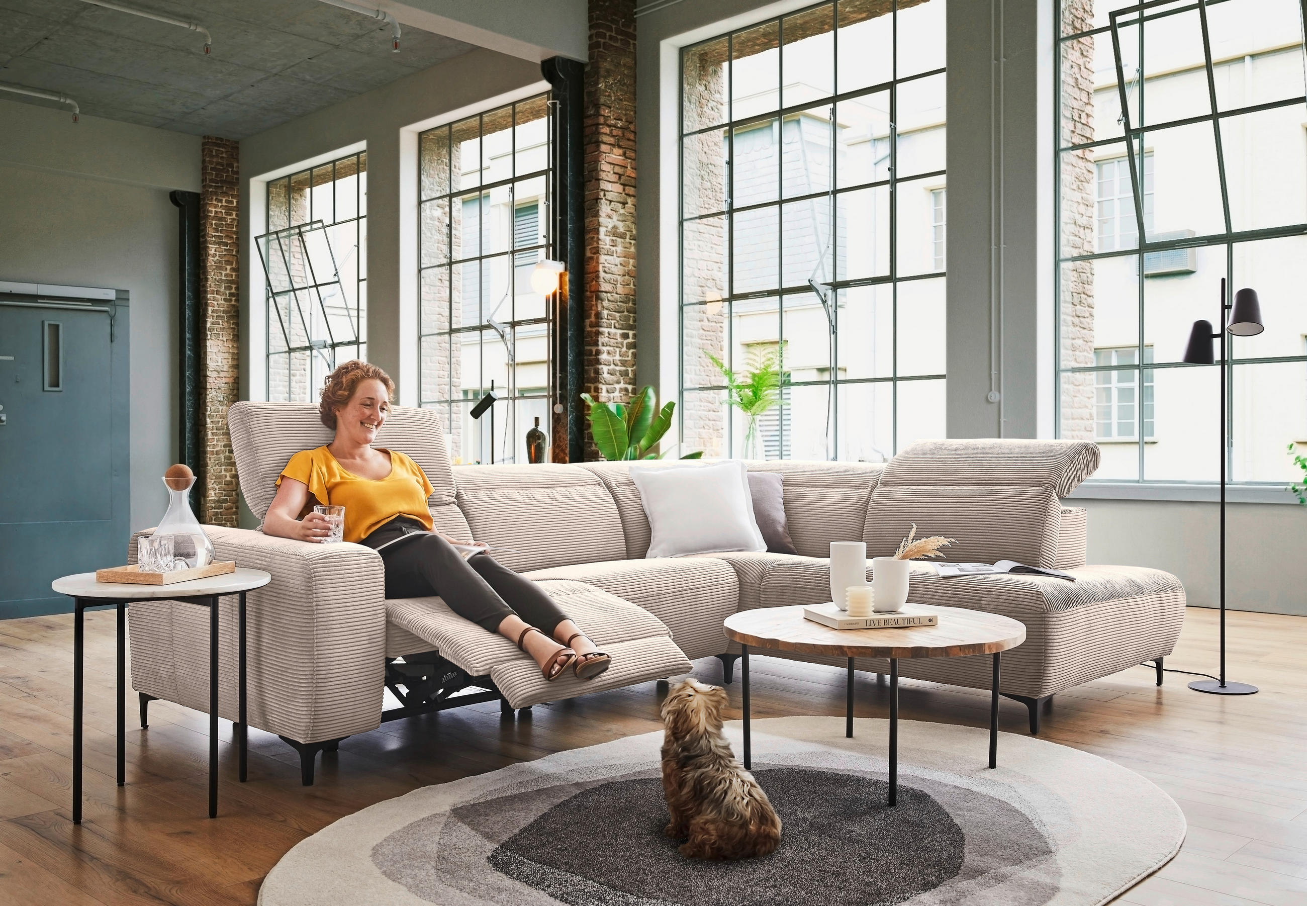 ECKSOFA Taupe Cord  - Taupe/Schwarz, Design, Textil (290/223cm) - Pure Home Lifestyle