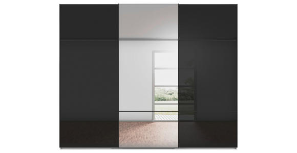 SCHWEBETÜRENSCHRANK 301/223/68 cm 3-türig Grau, Schwarz - Schwarz/Grau, KONVENTIONELL, Glas/Holzwerkstoff (301/223/68cm) - Novel