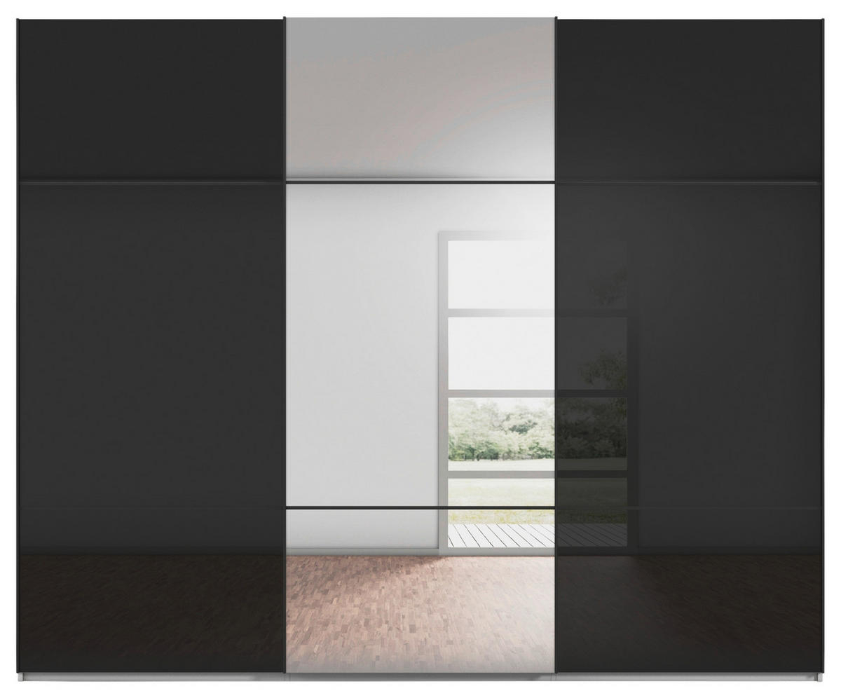 SCHWEBETÜRENSCHRANK in Grau, Schwarz  - Schwarz/Grau, Konventionell, Glas/Holzwerkstoff (301/223/68cm) - Novel