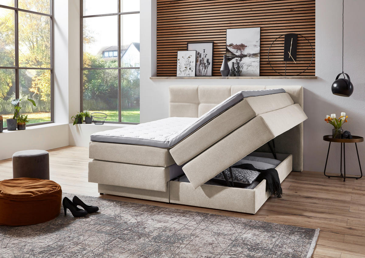 BOXSPRINGBETT 180/200 cm  Naturfarben  - Schwarz/Naturfarben, Konventionell, Kunststoff/Textil (180/200cm) - Carryhome