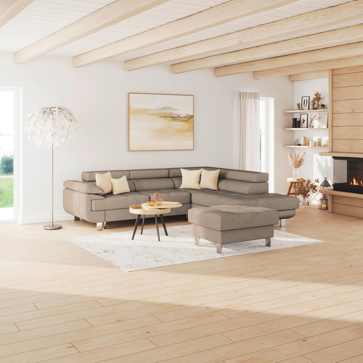 PALL i textil taupe  - taupe, Modern, metall/textil (90/44/73cm) - Ondega