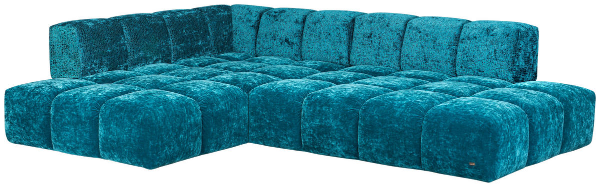ECKSOFA in Velours Petrol  215/297 cm  - Petrol/Schwarz, Trend, Kunststoff/Textil (215/297cm) - Bretz