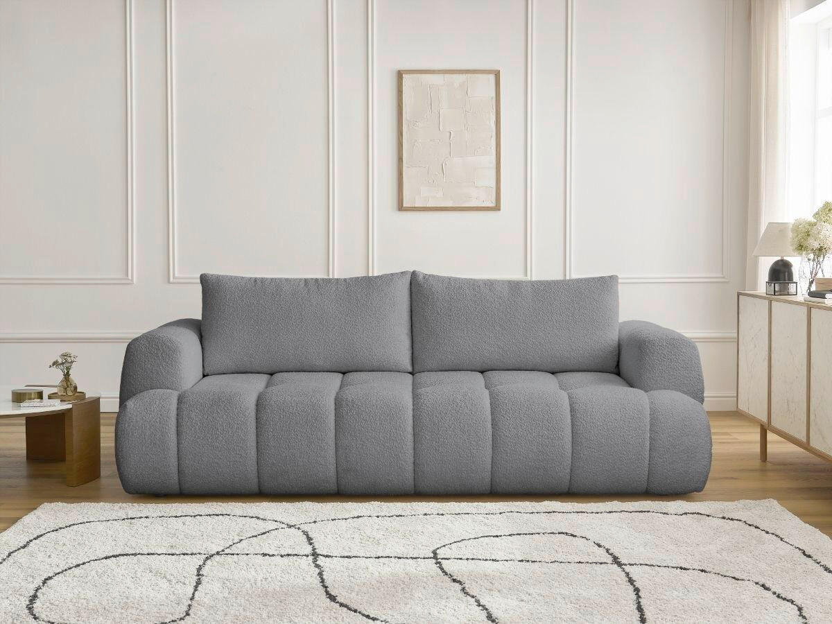 SCHLAFSOFA FUJI Bouclé Dunkelgrau  inkl.  - Dunkelgrau/Schwarz, MODERN, Kunststoff/Textil (251/113/88cm)