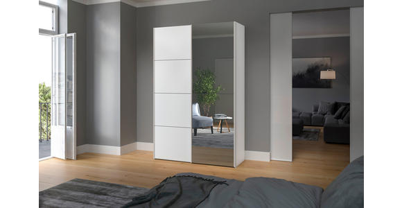 SCHWEBETÜRENSCHRANK  in Weiß  - Edelstahlfarben/Weiß, Design, Glas/Holzwerkstoff (152/236/65cm) - Carryhome