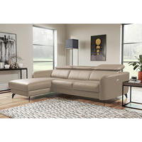 ECKSOFA Hellgrau Echtleder Lederlook  - Hellgrau/Schwarz, Design, Leder/Textil (183/261cm) - Livetastic