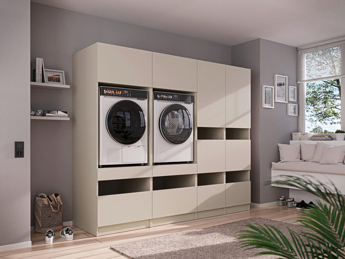 WASCHMASCHINENSCHRANK  68/200/68 cm  - Kaschmir/Schwarz, Design, Holzwerkstoff/Metall (68/200/68cm) - Milino