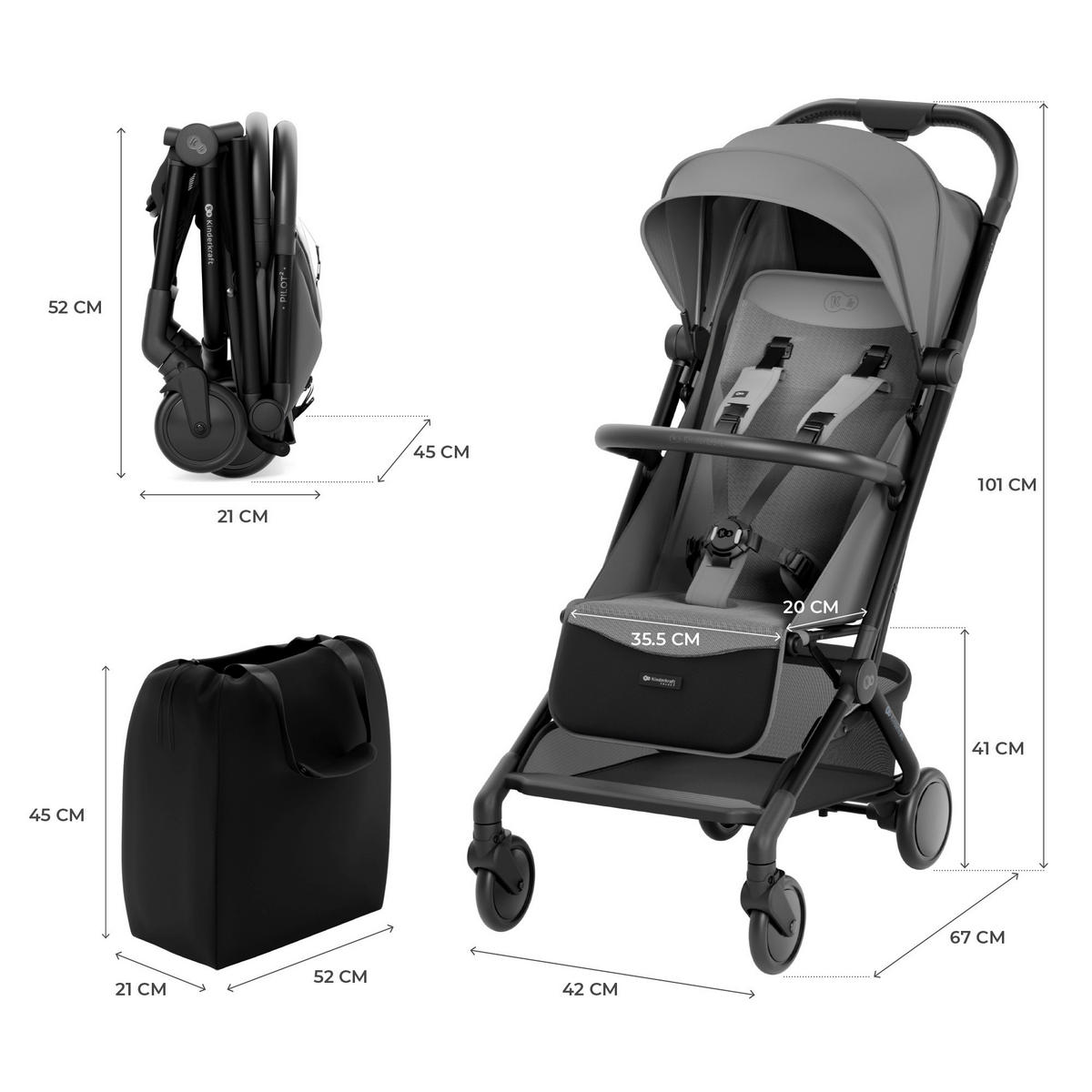 BUGGY Pilot 2  - Schwarz Hochglanz/Hellgrau, Basics, Kunststoff/Textil (101/42/67cm) - Kinderkraft
