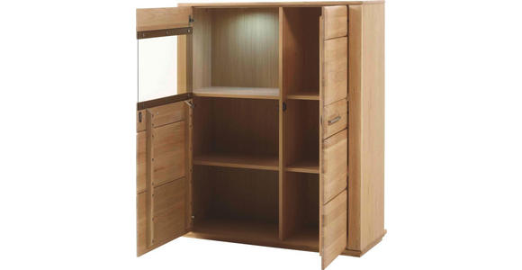 HIGHBOARD 107/131/38 cm  - Edelstahlfarben/Eichefarben, KONVENTIONELL, Glas/Holz (107/131/38cm) - Novel