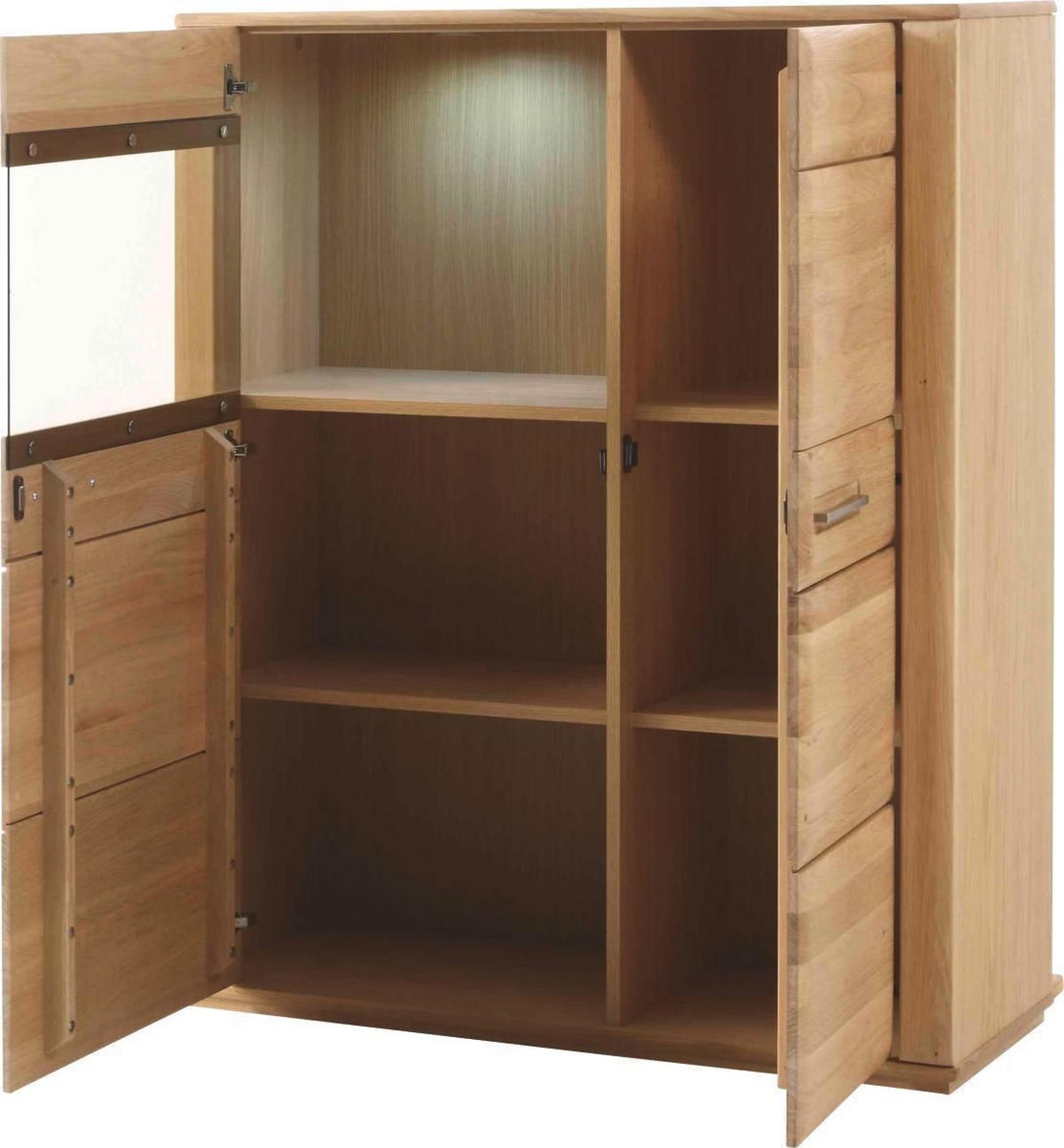 HIGHBOARD  in 107/131/38 cm  - Edelstahlfarben/Eichefarben, KONVENTIONELL, Glas/Holz (107/131/38cm) - Novel