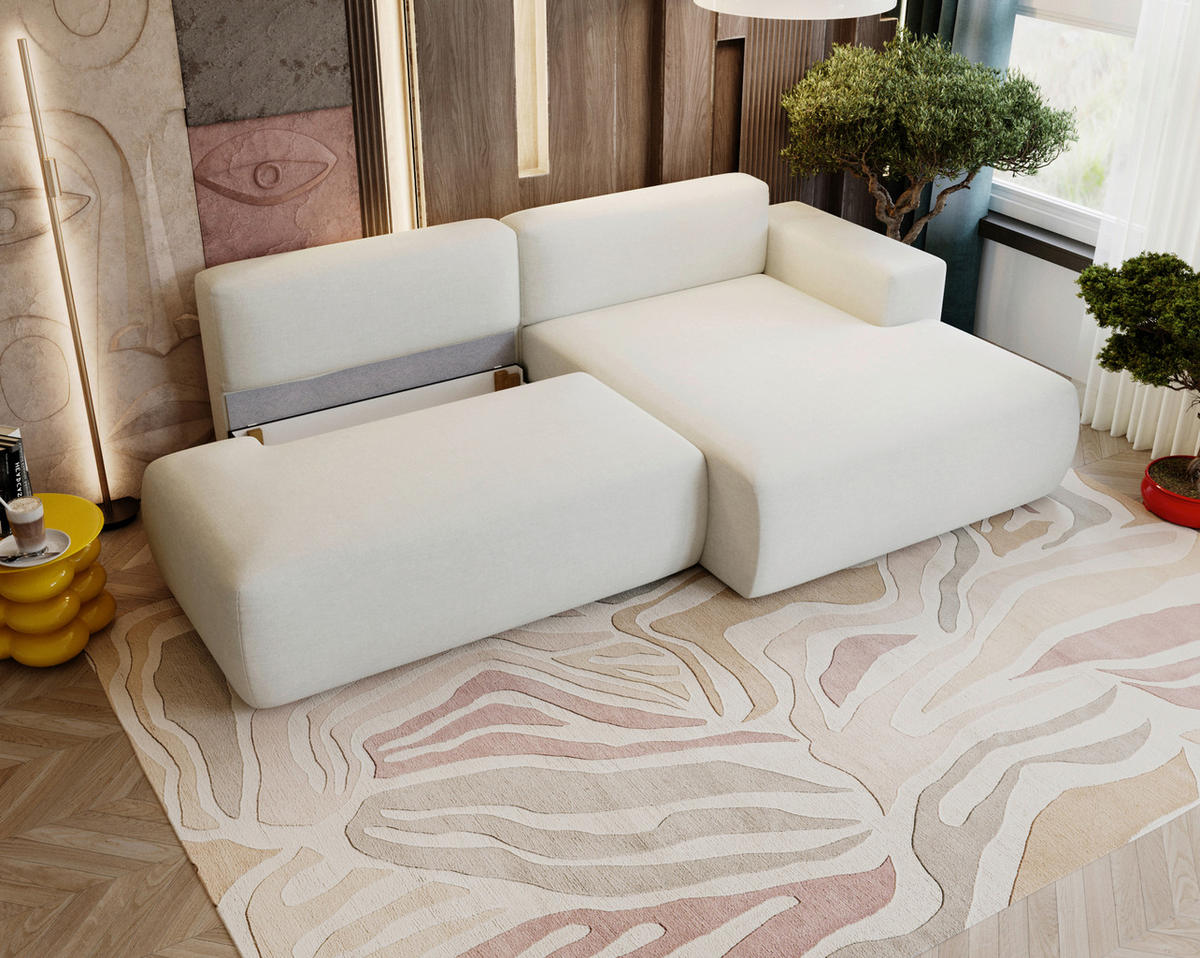 ECKSOFA ARTE Creme Chenille  - Creme/Schwarz, Design, Kunststoff/Textil (284/160cm) - Livetastic