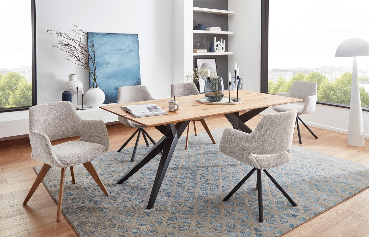 ESSTISCH Eiche massiv rechteckig Eichefarben  - Eichefarben/Schwarz, Design, Holz/Metall (200/100/76cm) - Musterring