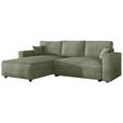 ECKSOFA Salbeigrün Cord Zierkissen, Rückenkissen, Bettkasten, Schlaffunktion, Rücken echt, Liegefläche im Originalstoff  - Salbeigrün/Schwarz, MODERN, Kunststoff/Textil (190/280cm) - Carryhome