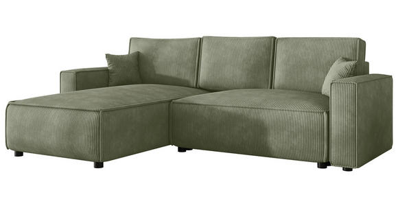 ECKSOFA Salbeigrün Cord Zierkissen, Rückenkissen, Bettkasten, Schlaffunktion, Rücken echt, Liegefläche im Originalstoff  - Salbeigrün/Schwarz, MODERN, Kunststoff/Textil (190/280cm) - Carryhome