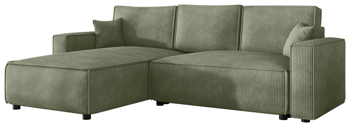 ECKSOFA  in Cord Salbeigrün  - Salbeigrün/Schwarz, MODERN, Kunststoff/Textil (190/280cm) - Carryhome