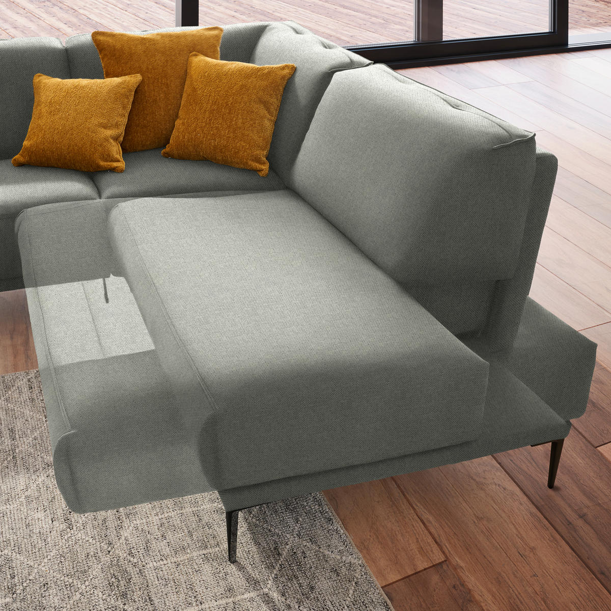 ECKSOFA in Flachgewebe Beige  260/210 cm  - Beige/Schwarz, Design, Textil/Metall (260/210cm) - Johann Jakob