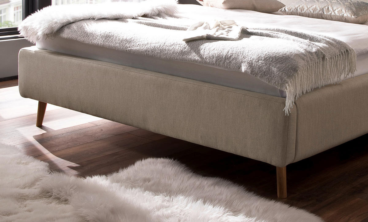 POLSTERBETT Lotte Bettkasten, Lattenroste 160/200 cm  in Beige  - Eichefarben/Birkefarben, KONVENTIONELL, Holz/Textil (160/200cm) - Boxxx