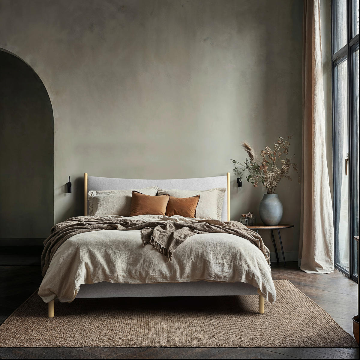 POLSTERBETT 180/200 cm,  in Grau, gepolstertes Kopfteil, Lattenrost, Bettkasten,  - Buchefarben/Grau, MODERN, Holz/Holzwerkstoff (180/200cm) - MID.YOU