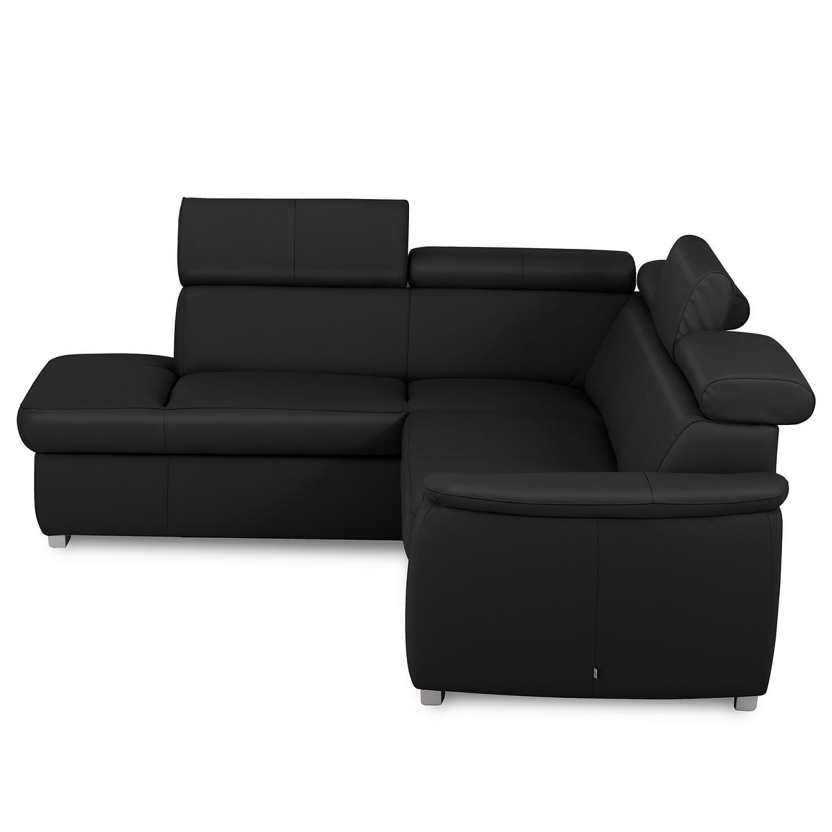 WOHNLANDSCHAFT  in Kombination Echtleder/Lederlook Schwarz  - Schwarz, Leder/Metall (211/262cm) - Celina Home