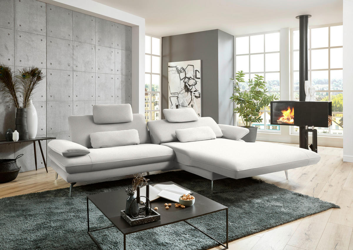 ECKSOFA in Webstoff Creme, Naturfarben  284/184 cm  - Creme/Schwarz, Design, Textil/Metall (284/184cm) - Dieter Knoll