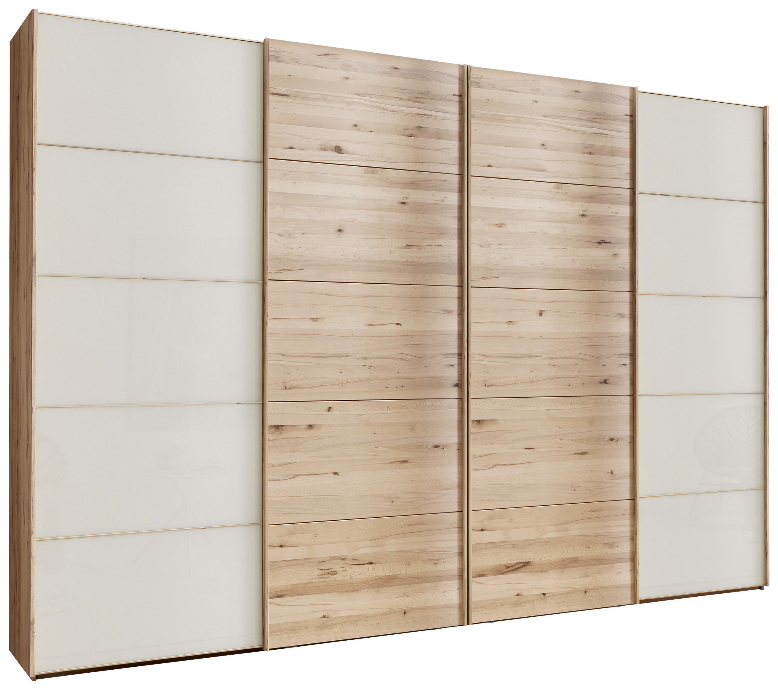 SCHWEBETÜRENSCHRANK 330/236/67 cm 4-türig Buchefarben, Champagner  - Champagner/Buchefarben, Natur, Glas/Holz (330/236/67cm) - Linea Natura