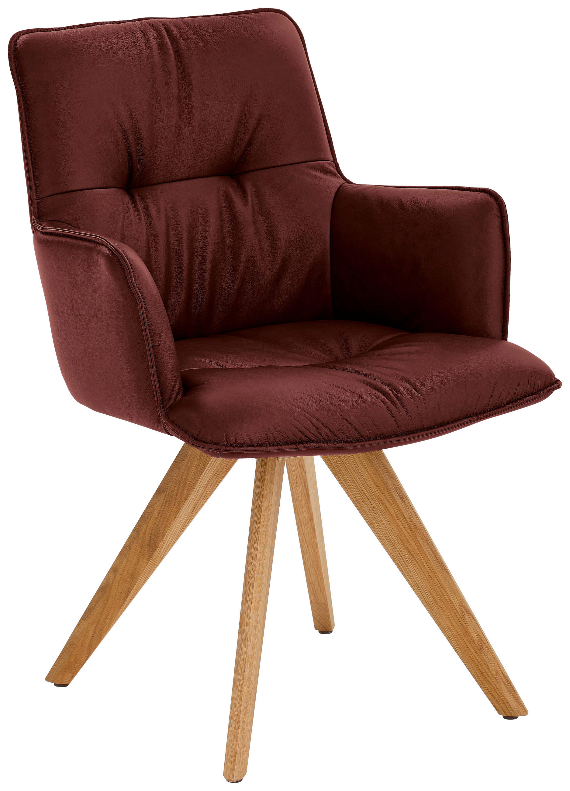 ARMLEHNSTUHL in Holz, Leder Eichefarben, Bordeaux  - Eichefarben/Bordeaux, Design, Leder/Holz (59/89/63cm) - Dieter Knoll