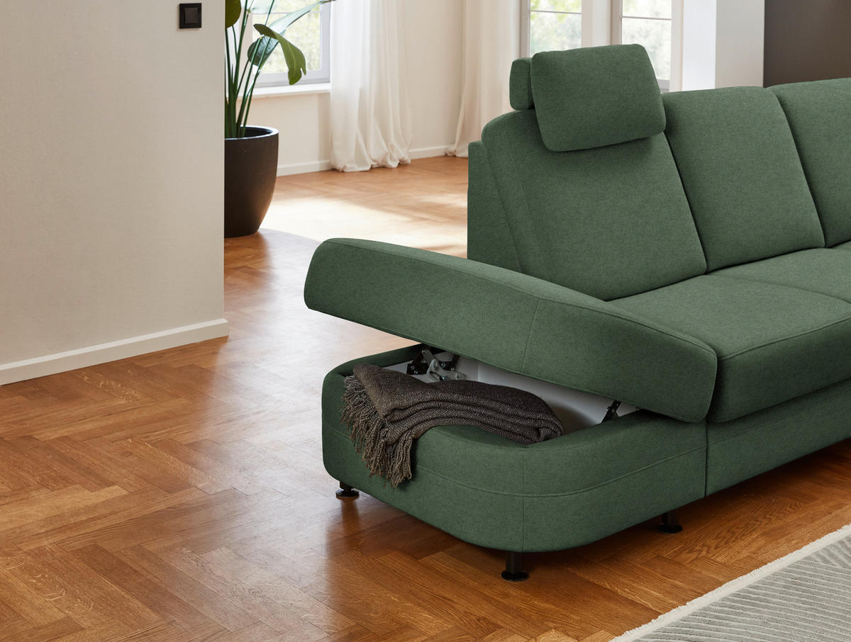 ECKSOFA  in Flachgewebe Waldgrün  287/269 cm  - Waldgrün/Schwarz, KONVENTIONELL, Textil/Metall (287/269cm) - Beldomo System