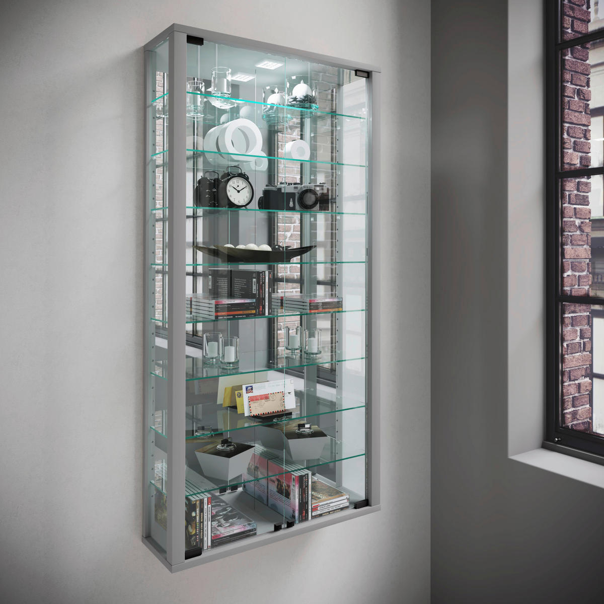 HÄNGEVITRINE in Silberfarben  - Silberfarben/Schwarz, MODERN, Glas/Holzwerkstoff (59/114,3/18cm) - MID.YOU
