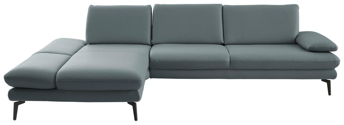 ECKSOFA in Echtleder Blaugrau  195/308 cm  - Blaugrau/Schwarz, Design, Leder/Metall (195/308cm) - Dieter Knoll