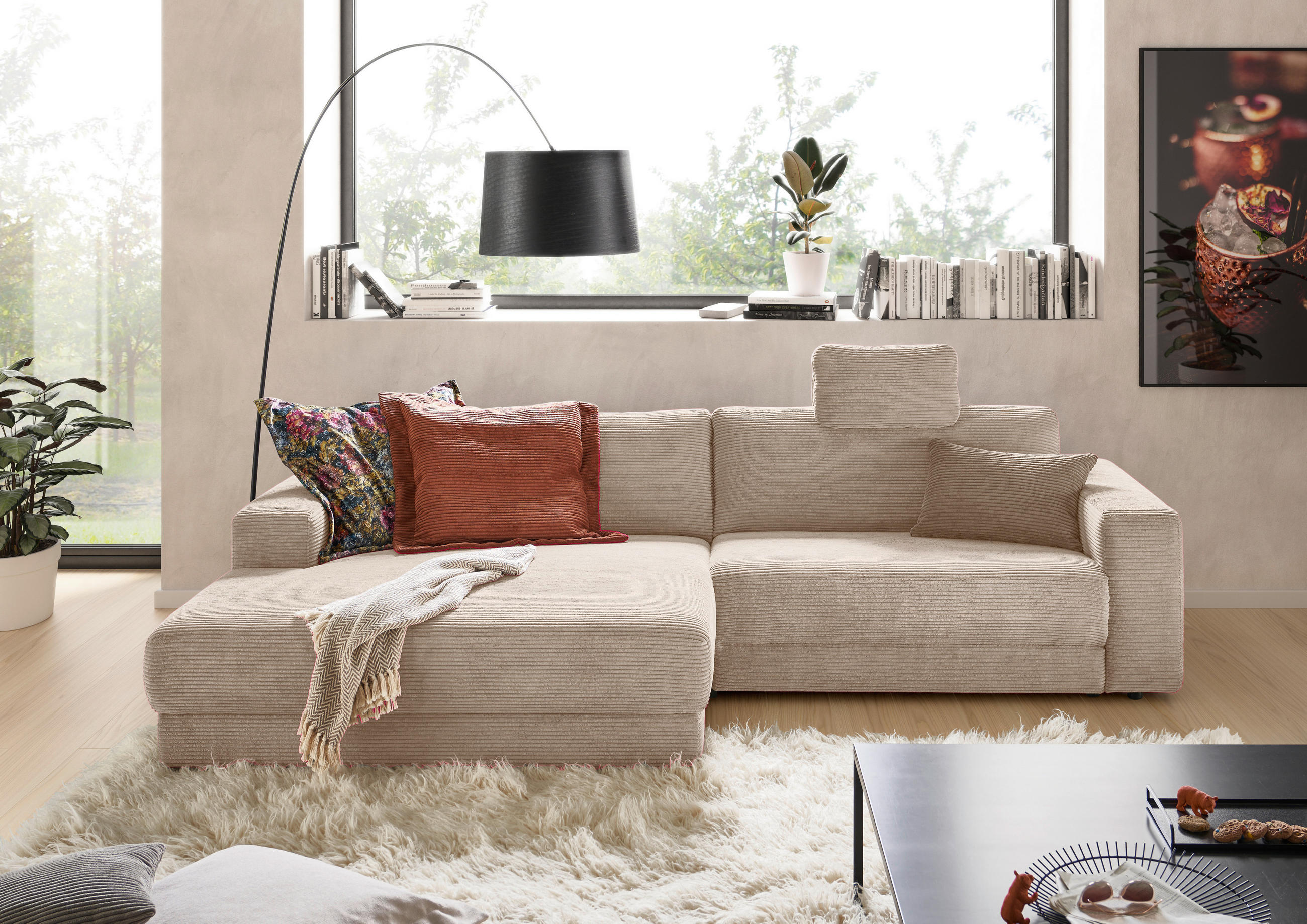 ECKSOFA in Cord Taupe  - Taupe/Schwarz, Design, Kunststoff/Textil (168/296cm) - Pure Home Lifestyle
