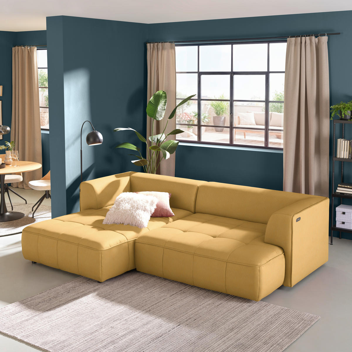 ECKSOFA Feincord Gelb  - Gelb/Schwarz, Design, Kunststoff/Textil (188/288cm) - Welnova