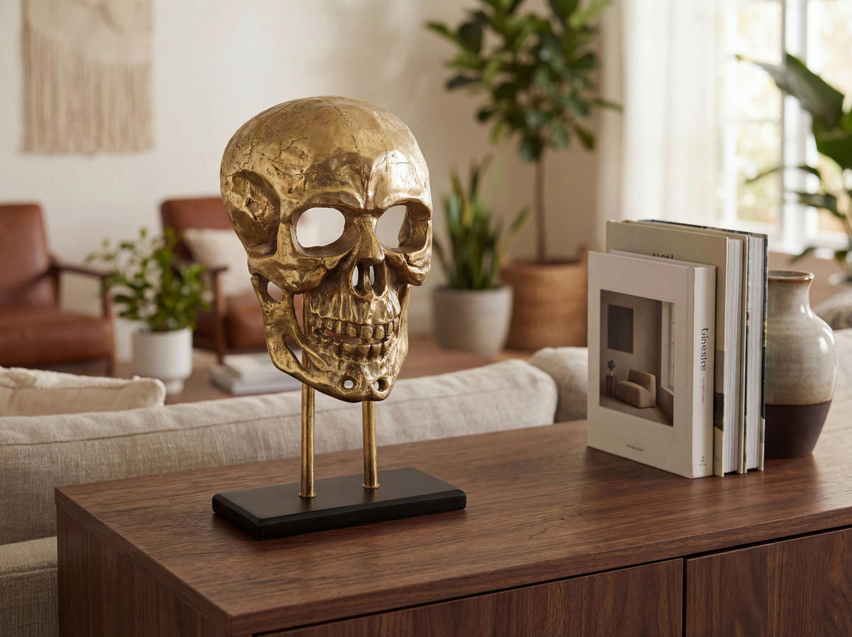 DEKOSCHÄDEL  - Goldfarben, Design, Metall (32,5/57/17cm) - Livetastic