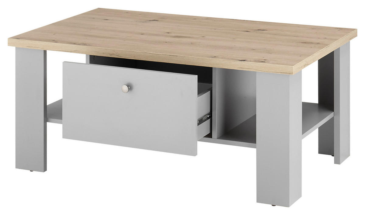 COUCHTISCH rechteckig Eichefarben, Hellgrau  - Eichefarben/Silberfarben, Design, Holzwerkstoff/Metall (107/46/67cm) - MID.YOU