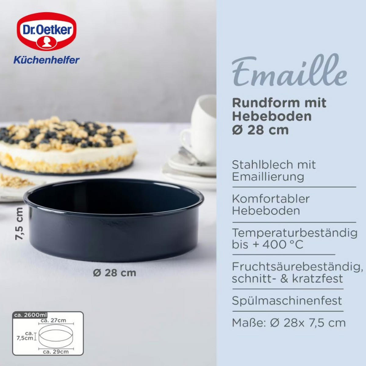 BACKFORM 28 cm  - Blau, Basics, Metall (28cm) - Dr.Oetker