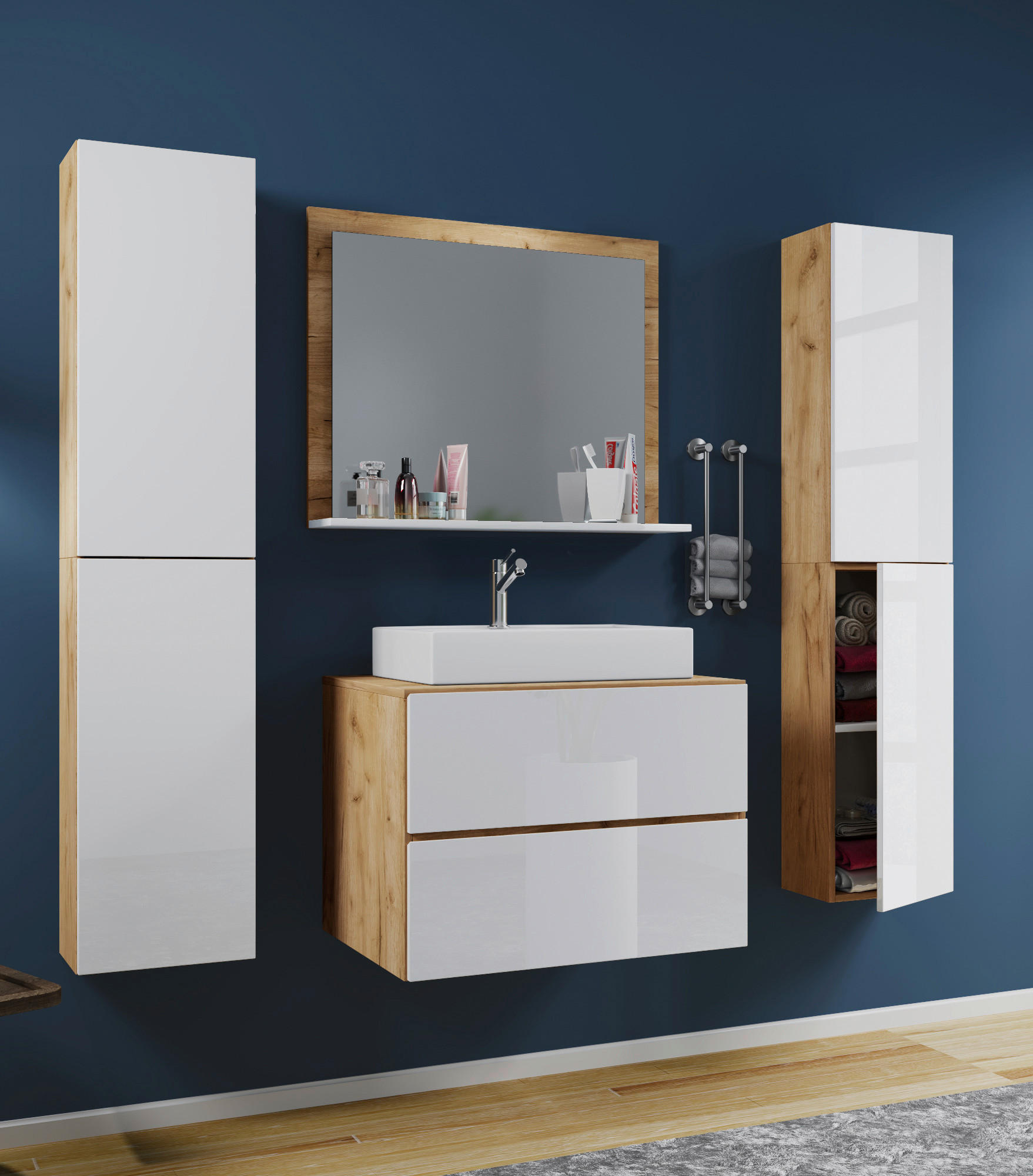 BADEZIMMER 5-teilig  in 147 cm  - Honigeiche/Weiß, MODERN, Keramik/Holzwerkstoff (147cm) - MID.YOU