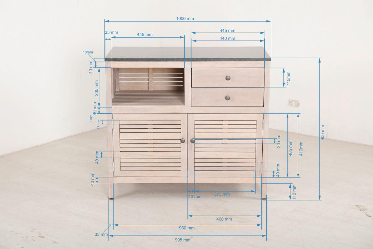 Comodă Cu Uși 100/90/50 cm  - negru/culoare lemn tec, Natur, metal/lemn (100/90/50cm) - Ambia Garden