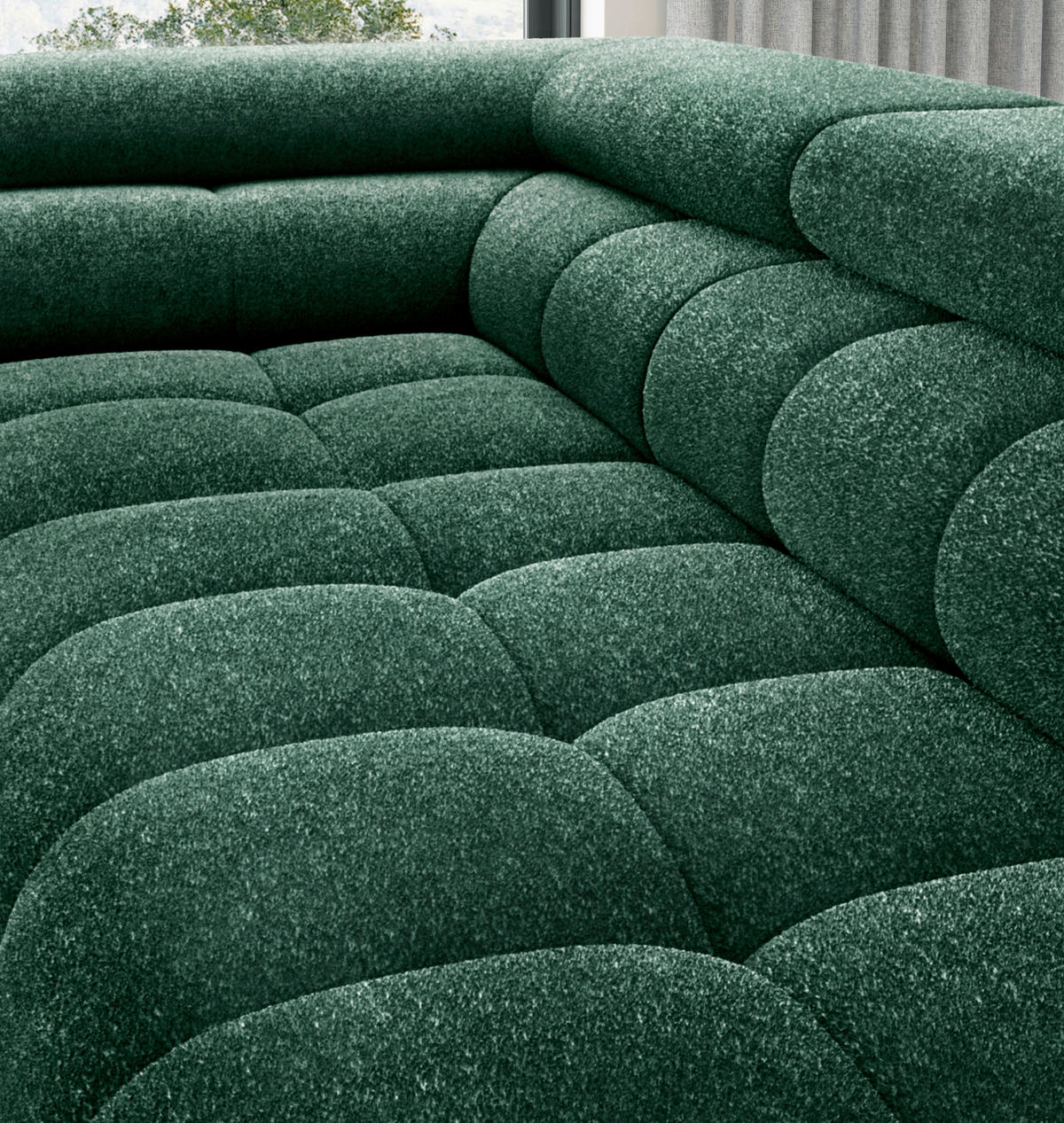 ECKSOFA FERUCCE Dunkelgrün Teddystoff Bettkasten, Kopfteilverstellung  - Dunkelgrün/Schwarz, Design, Textil/Metall (200/276cm) - MID.YOU