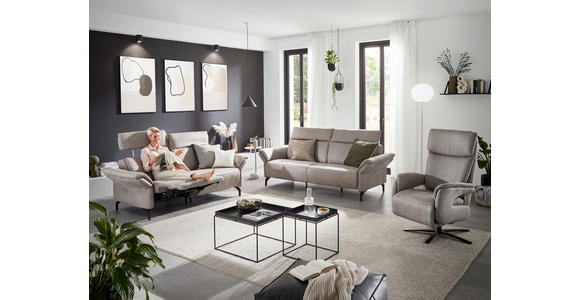 2-SITZER-SOFA in Lederlook Hellgrau - Hellgrau/Schwarz, KONVENTIONELL, Textil/Metall (216/103/92cm) - Dieter Knoll