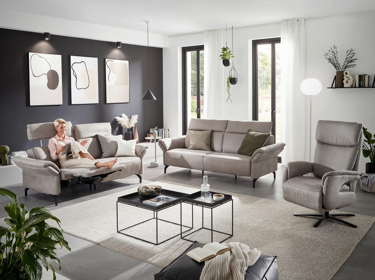 2-SITZER-SOFA in Lederlook Hellgrau  - Hellgrau/Schwarz, Konventionell, Textil/Metall (216/103/92cm) - Dieter Knoll
