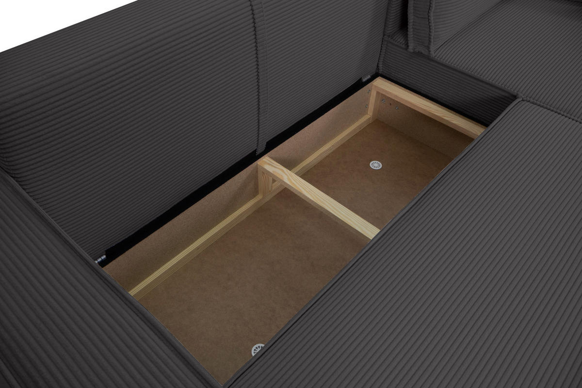 ECKSOFA inkl. Funktionen Dunkelgrau Cord  - Dunkelgrau/Schwarz, Design, Textil (267/141cm) - Xora