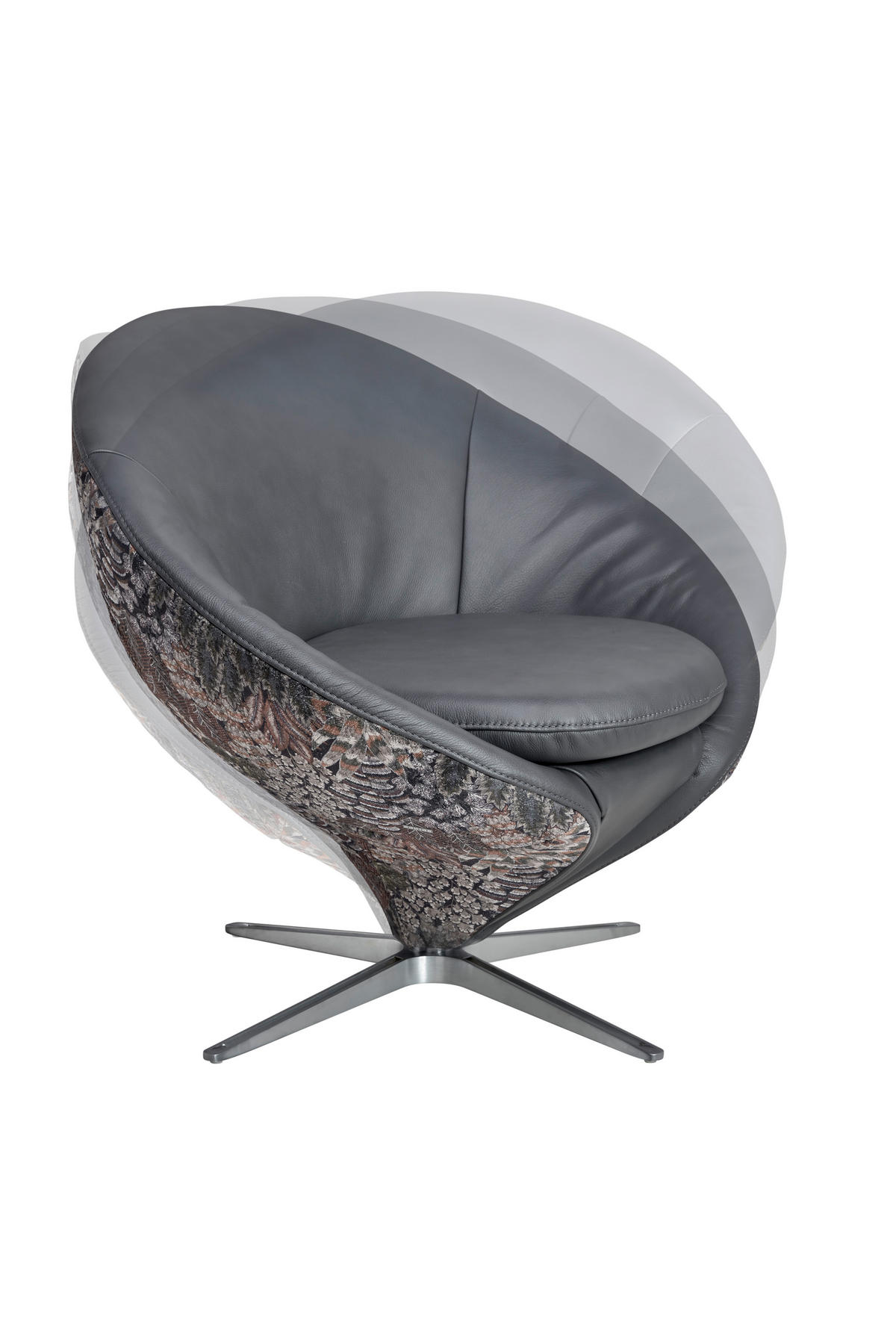SESSEL in Jacquard Kombination Echtleder/Stoff Grau  - Grau/Nickelfarben, Design, Leder/Textil (84/81/79cm) - Koinor