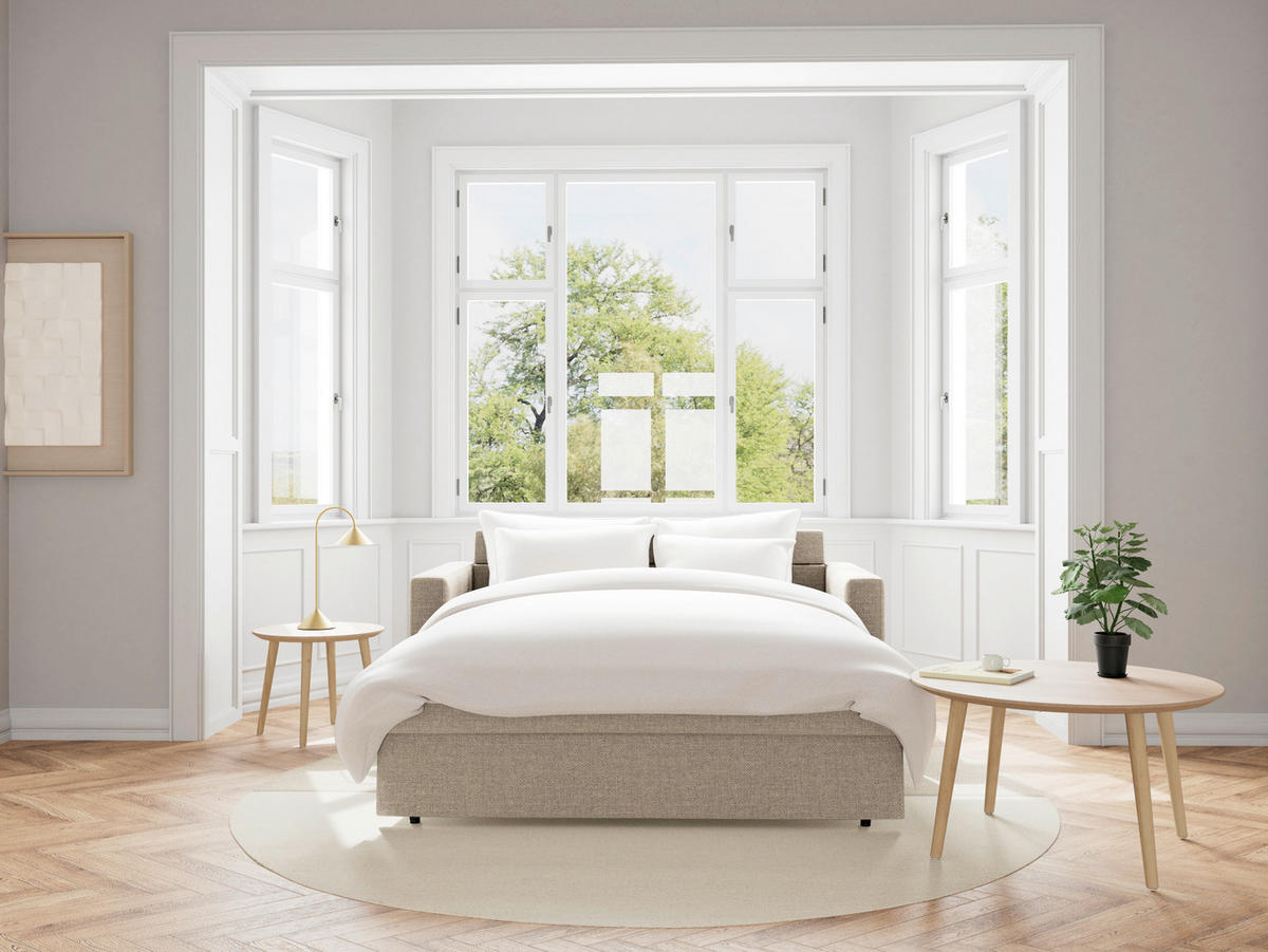 BÄDDSOFFA i struktur beige  - beige/svart, Modern, textil/plast (176/85/88cm) - Livetastic