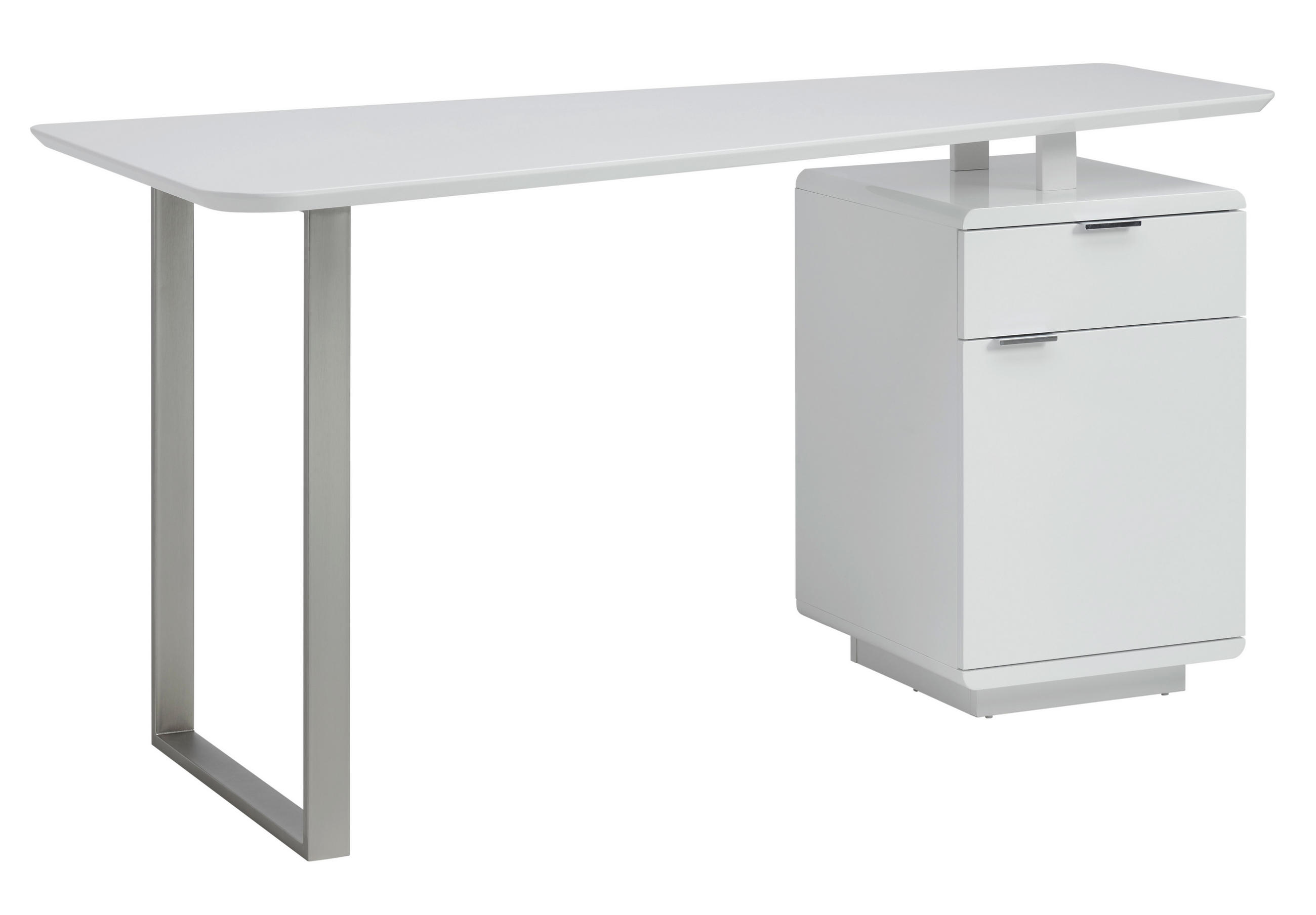 SCHREIBTISCH  Weiß, Nickelfarben, Weiß Hochglanz Stauraum  - Chromfarben/Weiß Hochglanz, MODERN, Holzwerkstoff/Metall (150/76/74cm) - MID.YOU