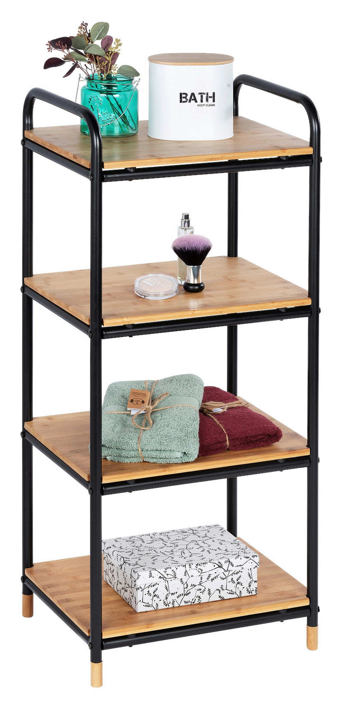 BADEZIMMERREGAL 42/95/34 cm  - Schwarz/Braun, Basics, Holz/Metall (42/95/34cm) - Wenko