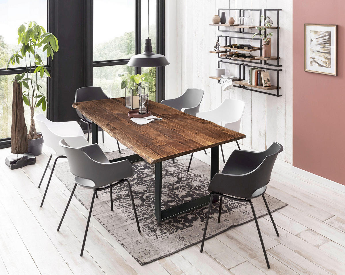 ESSTISCH 140/80/77 cm Echtholz  Holz, Metall rechteckig Schwarz, Nussbaumfarben  - Nussbaumfarben/Schwarz, MODERN, Holz/Metall (140/80/77cm) - MID.YOU