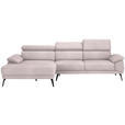 ECKSOFA in Velours Hellrosa  - Hellrosa/Schwarz, Design, Textil/Metall (187/295cm) - Novel