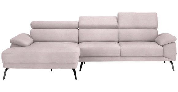 ECKSOFA in Velours Hellrosa  - Hellrosa/Schwarz, Design, Textil/Metall (187/295cm) - Novel