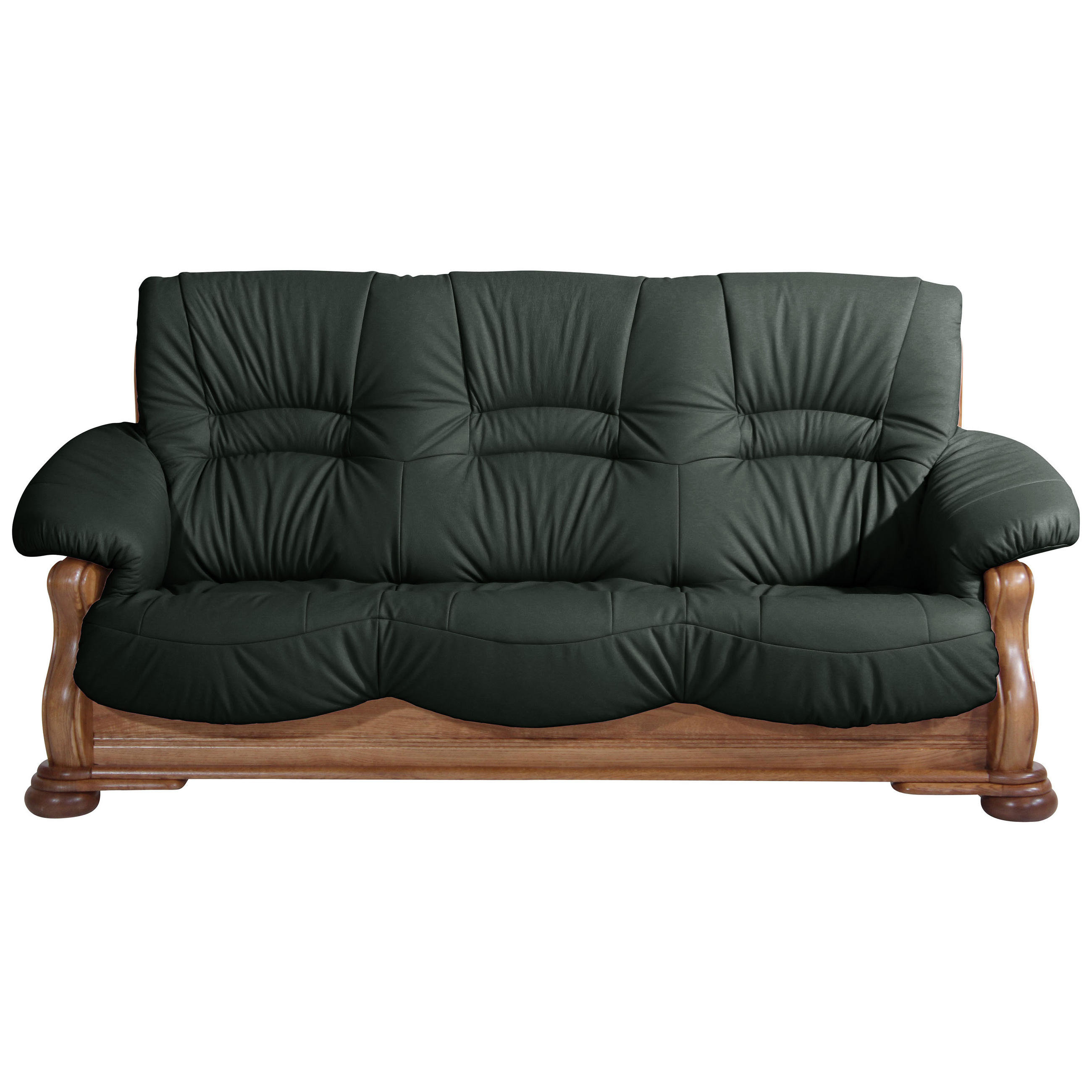 3-SITZER-SOFA in Echtleder Dunkelgrün  - Dunkelgrün/Eichefarben, LIFESTYLE, Leder/Holz (205/95/95cm) - Max Winzer