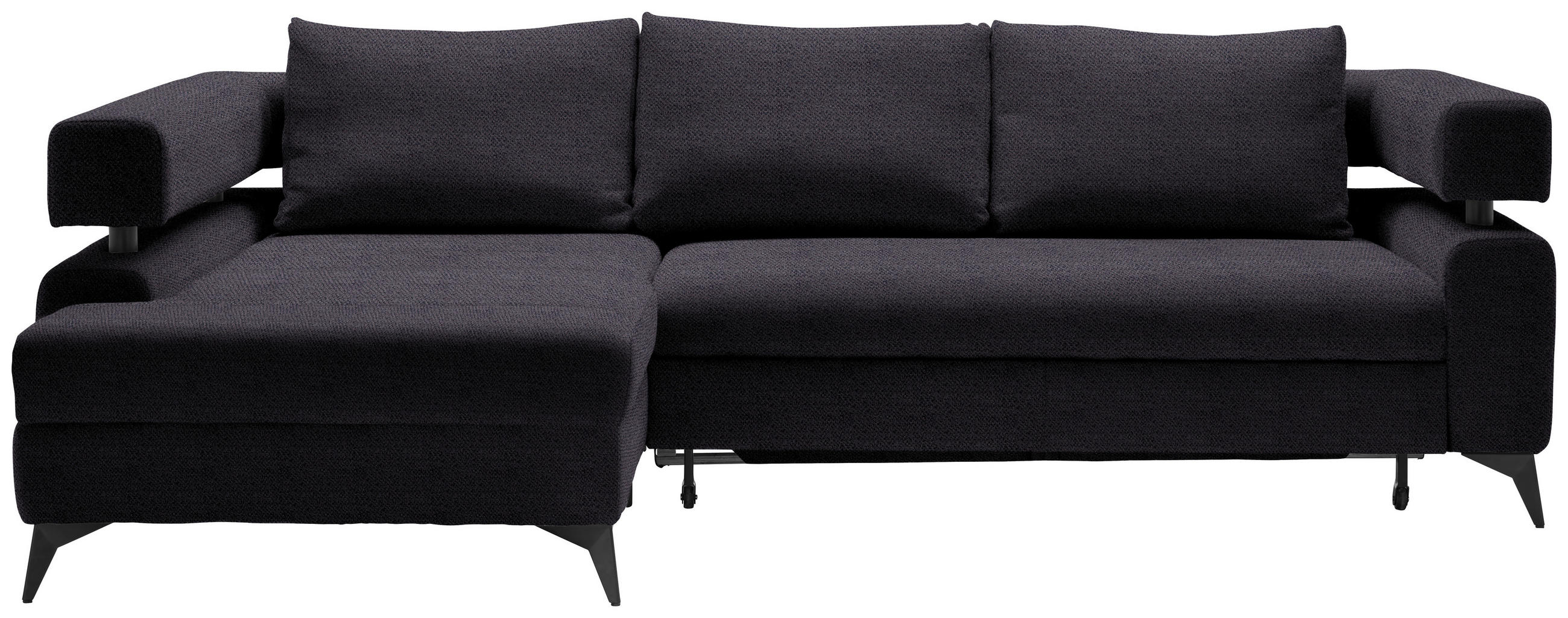 ECKSOFA in Chenille Schwarz  - Schwarz, Konventionell, Textil/Metall (184/265cm) - Hom`in